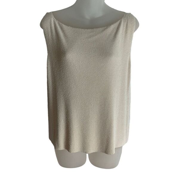 Ellen Tracy Tops - Linda Allard Ellen Tracy Blouse Beaded Cream Ivory Boatneck Sleeveless Large